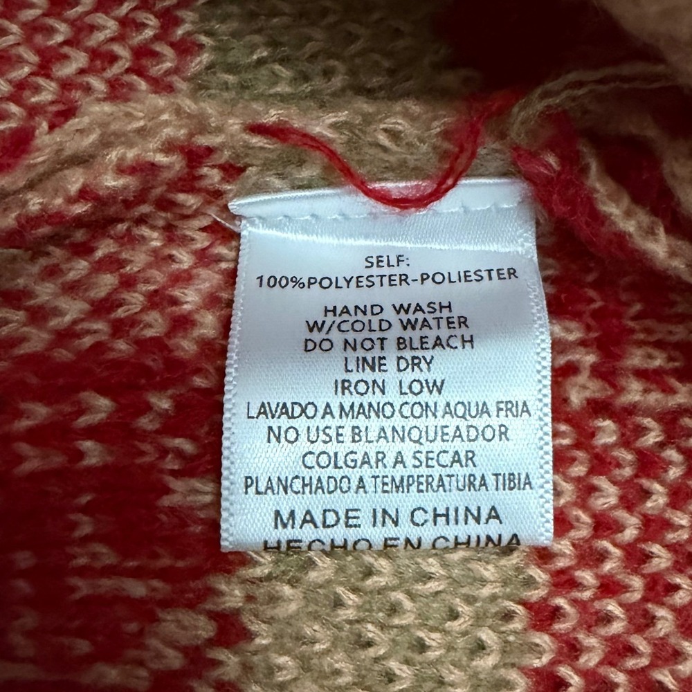 &merci Cherry Print Sweater Womens Small Tan Red Fuzzy Pom Pom Coquette Cottage - Picture 7 of 11